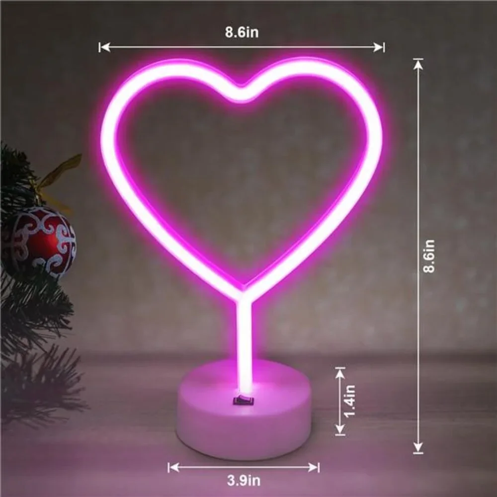 2 Pack Heart Neon Signs, LED Pink Lights Battery Operated or USB